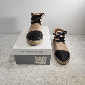 CHARLES DAVID Womens Harlow Espadrille Black & Nude Leather Bootie-Size 10B
